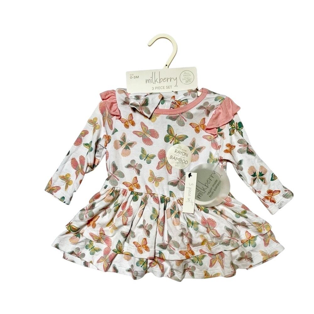 NWT Milkberry 3 Piece Bamboo Butterfly Outfit Size 3m